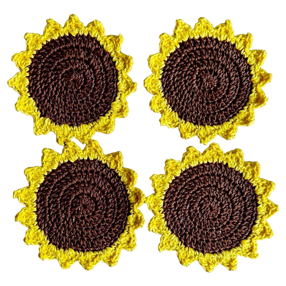 Crochet Coasters with Backing - Handmade, Sunflower
